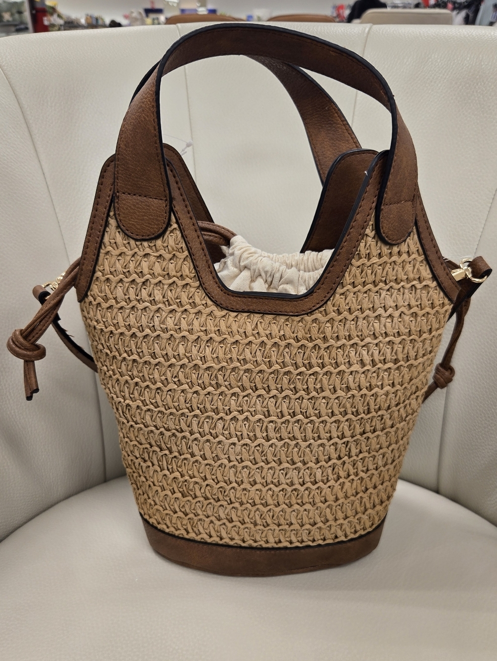 Tommy Bahama Tan Woven Straw Tote with Brown Trim
